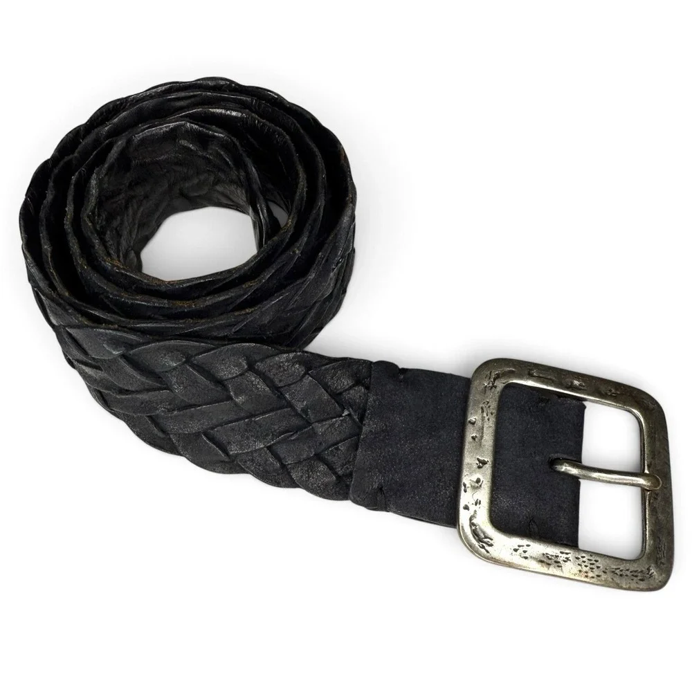John Varvatos Braided Italian Leather Belt Black Size 34 Handmade In Italy